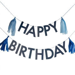 Blue Happy Birthday Letter Banner with Tassels - Pack of 5