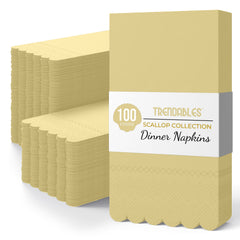 3 Ply Buttercup Yellow Scalloped Dinner Napkins | 100 Count