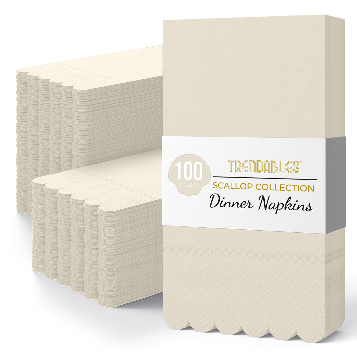 3 Ply Ivory Scalloped Dinner Napkins | 100 Count