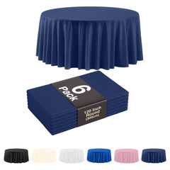 120 In. Premium Round Navy Plastic Table Covers | 6 Count