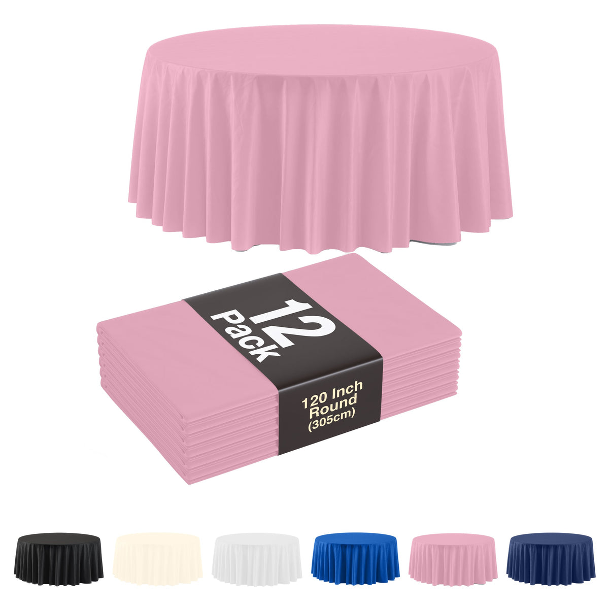120 In. Premium Round Pink Plastic Table Covers | 12 Count