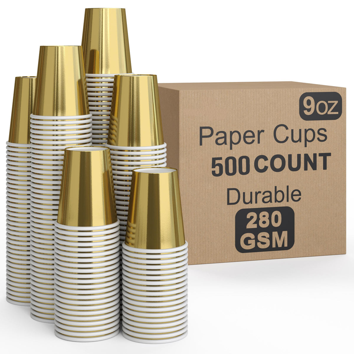 9 Oz. Metallic Gold Paper Cups | 500 Count