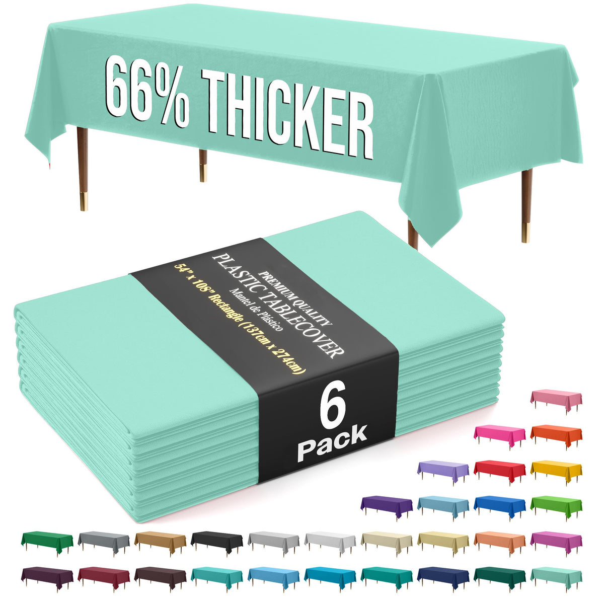 Premium Mint Plastic Table Covers | 6 Pack
