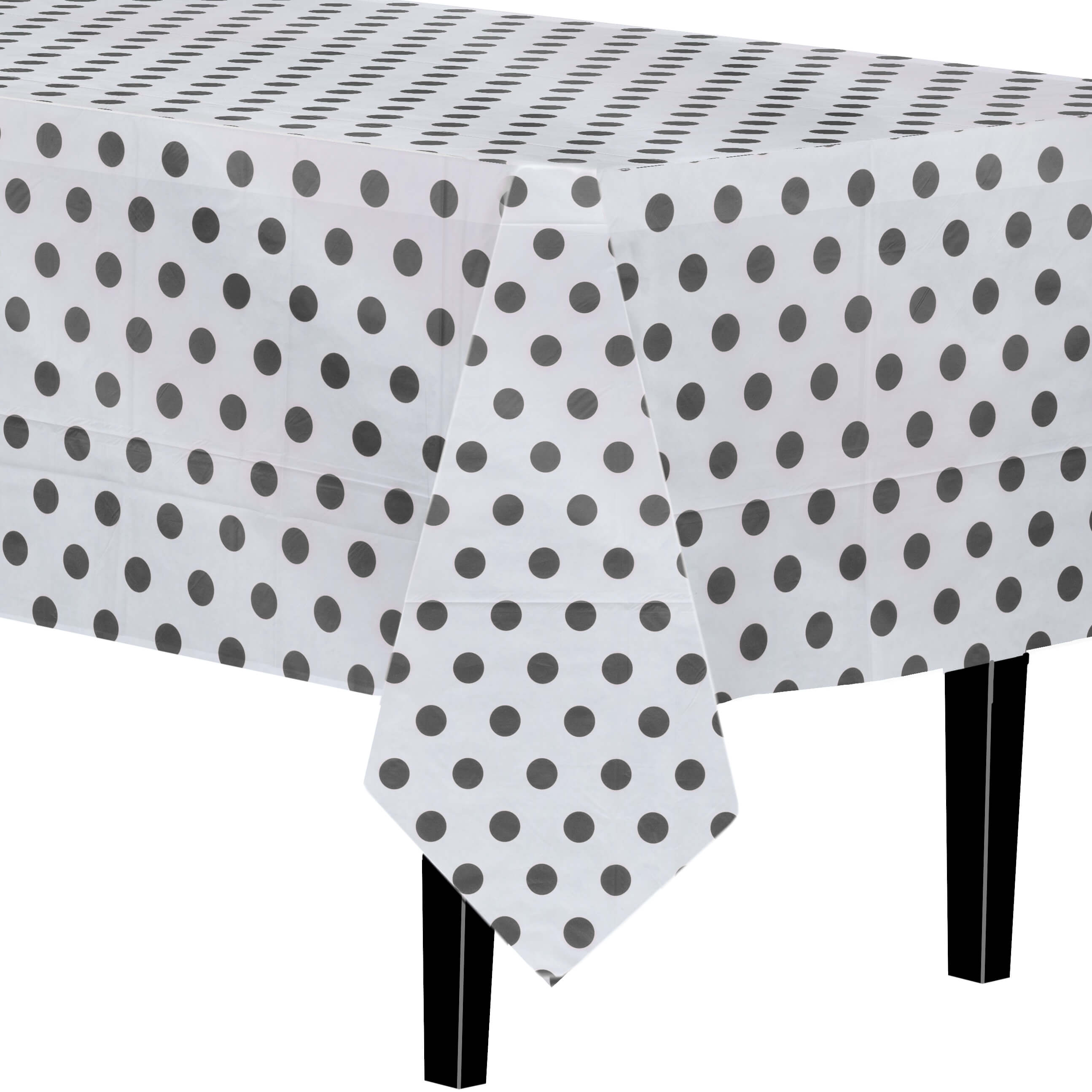 Black Polka Dot Printed Plastic Table Covers | 48 Count