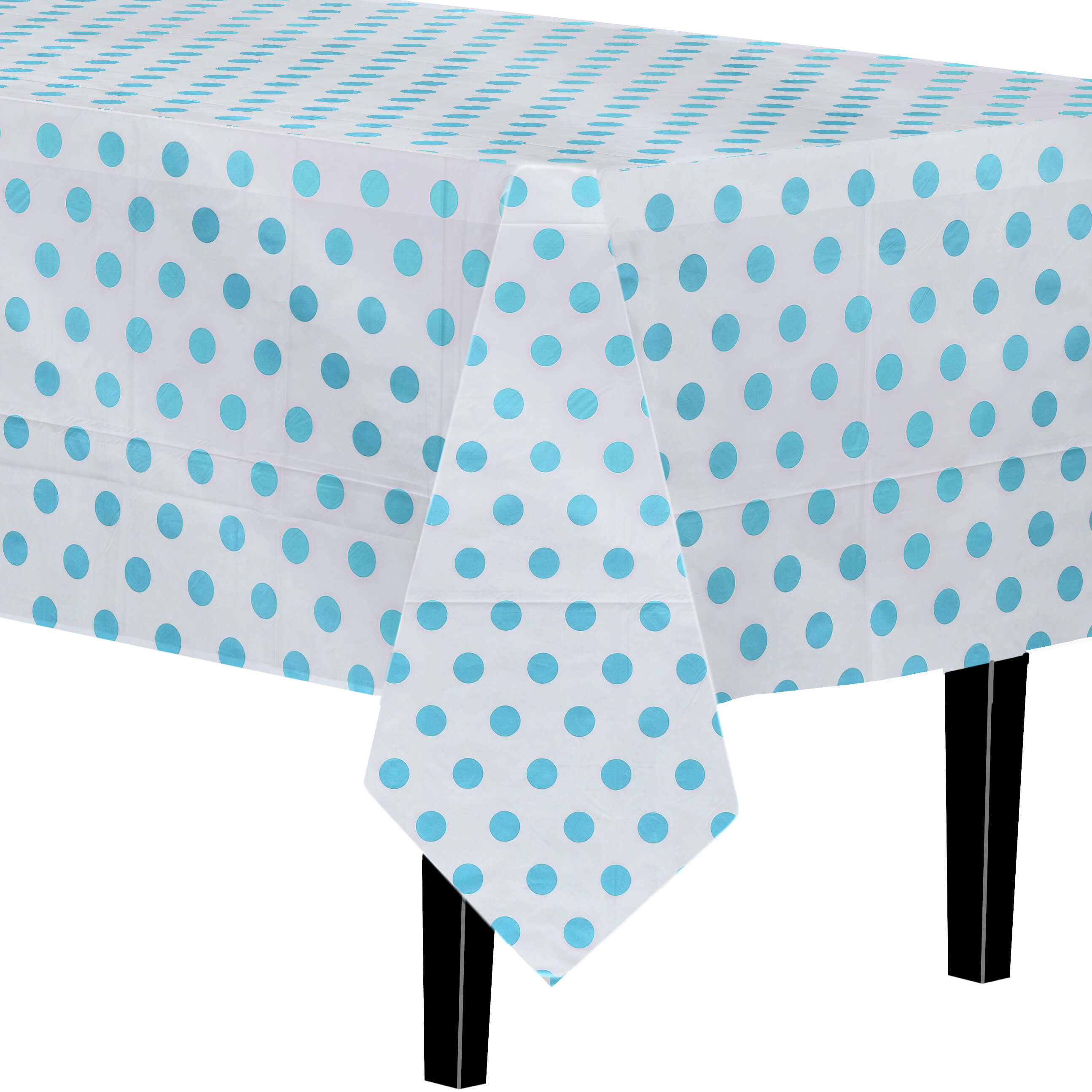 Light Blue Polka Dot Printed Plastic Table Covers | 48 Count