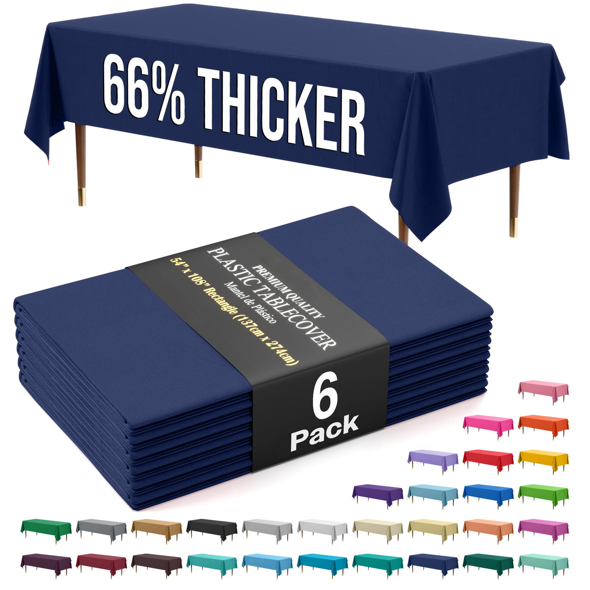 Premium Navy Blue Plastic Table Covers | 6 Pack