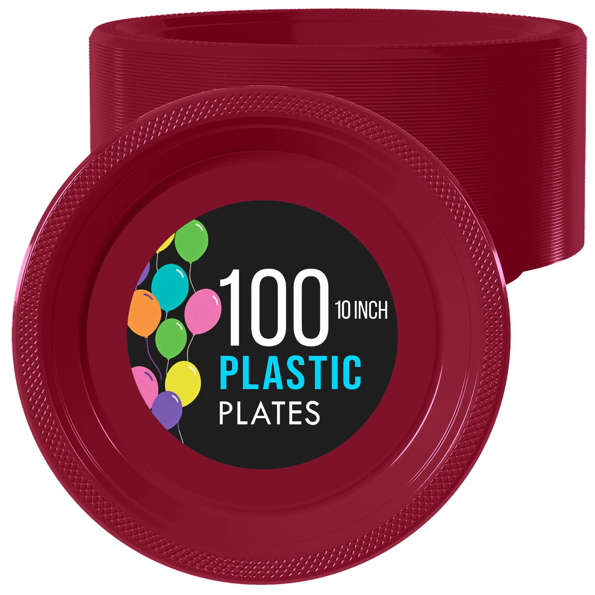 10 In. Burgundy Plastic Plates | 100 Count