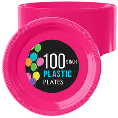 9 In. Cerise Plastic Plates | 100 Count