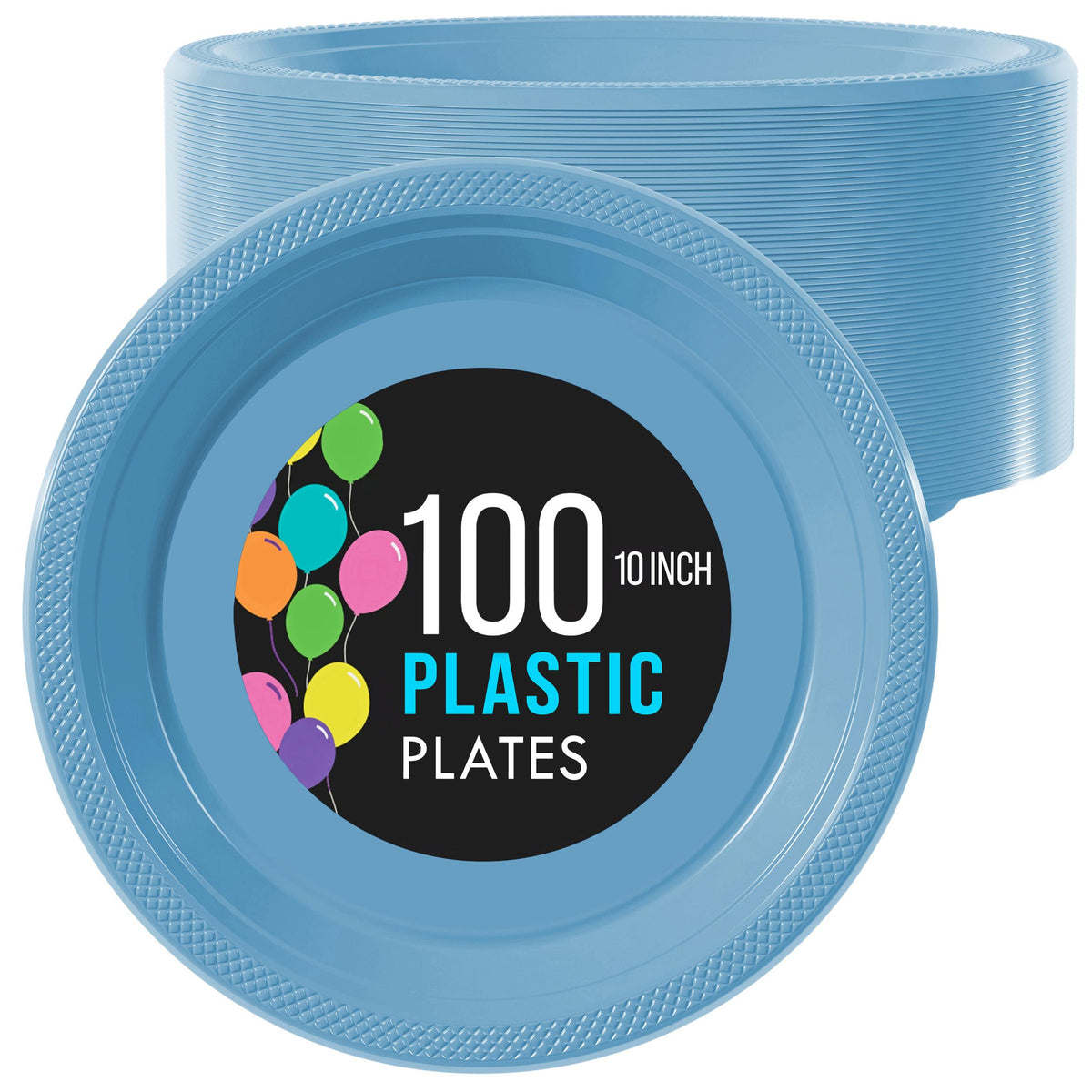 10 In. Light Blue Plastic Plates | 100 Count