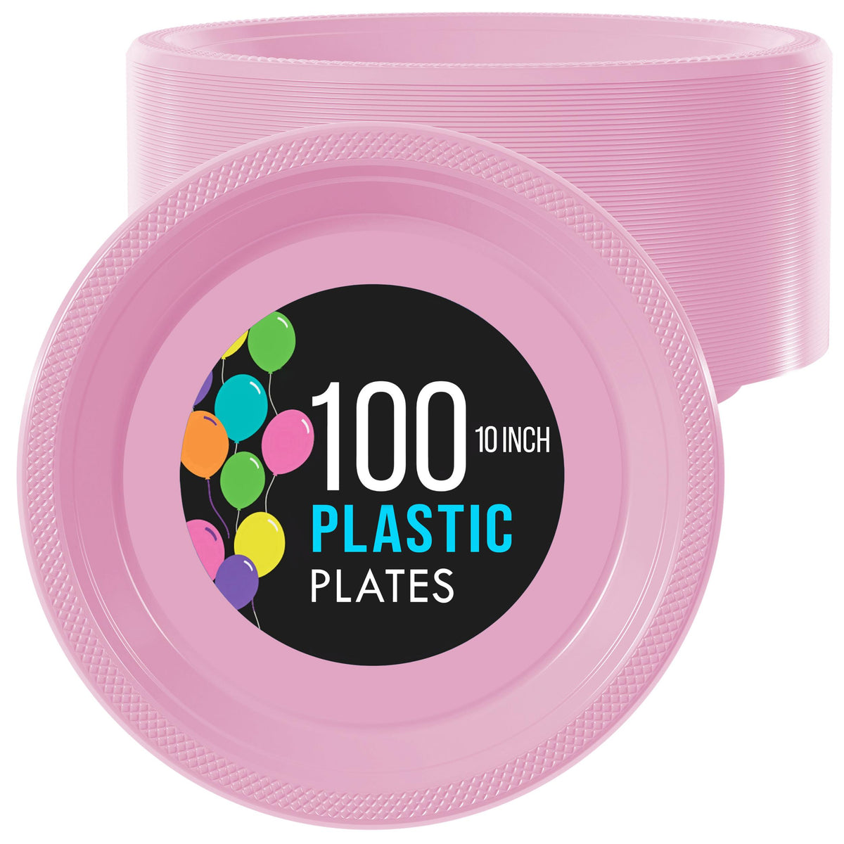 Pink Plates 10 In. Pink Plastic Plates | 100 Count | Yom Tov Settings