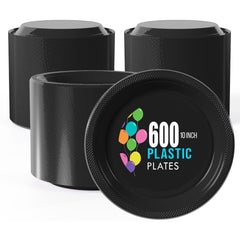 10 In. | Black Plastic Plates | 600 Count