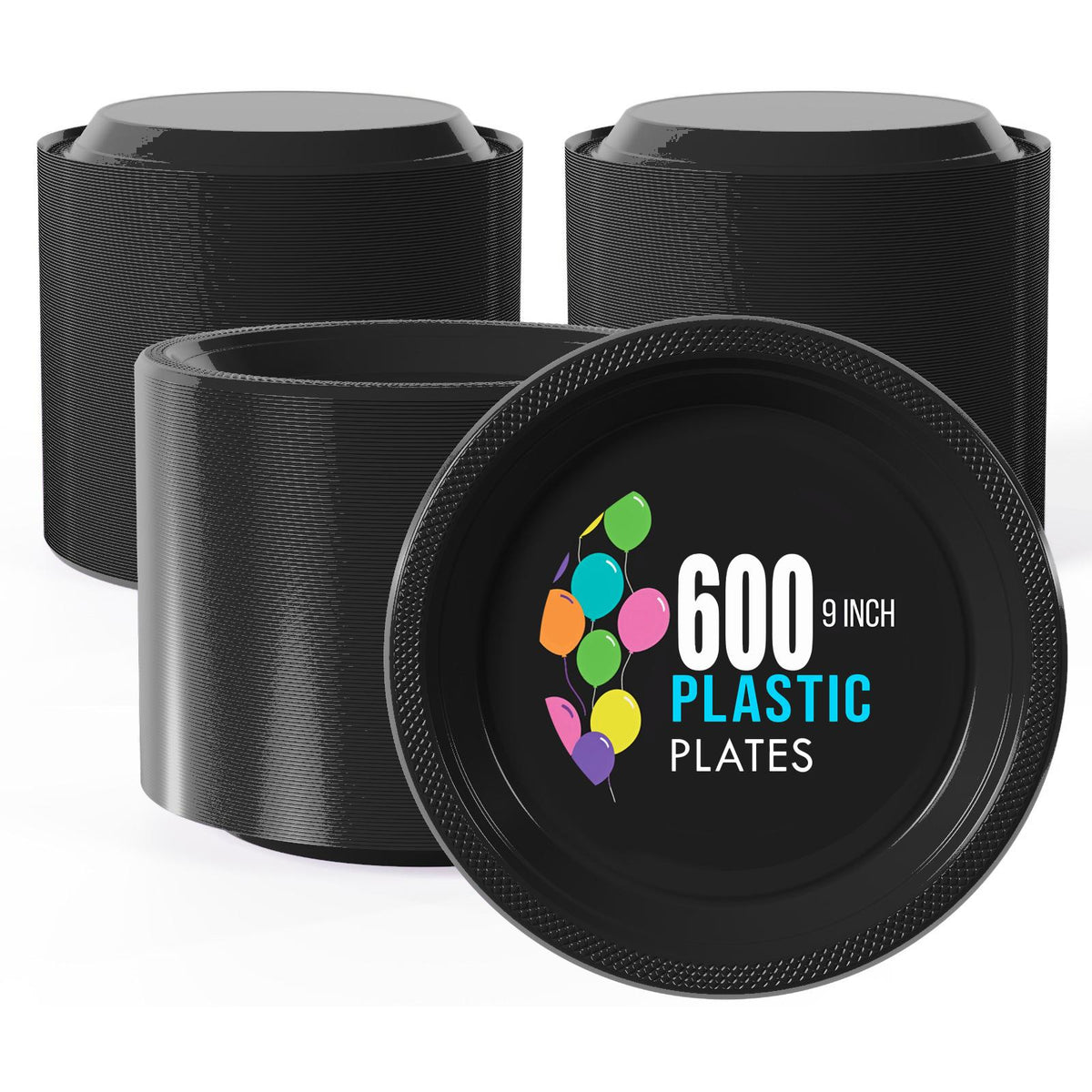 9 In. | Black Plastic Plates | 600 Count