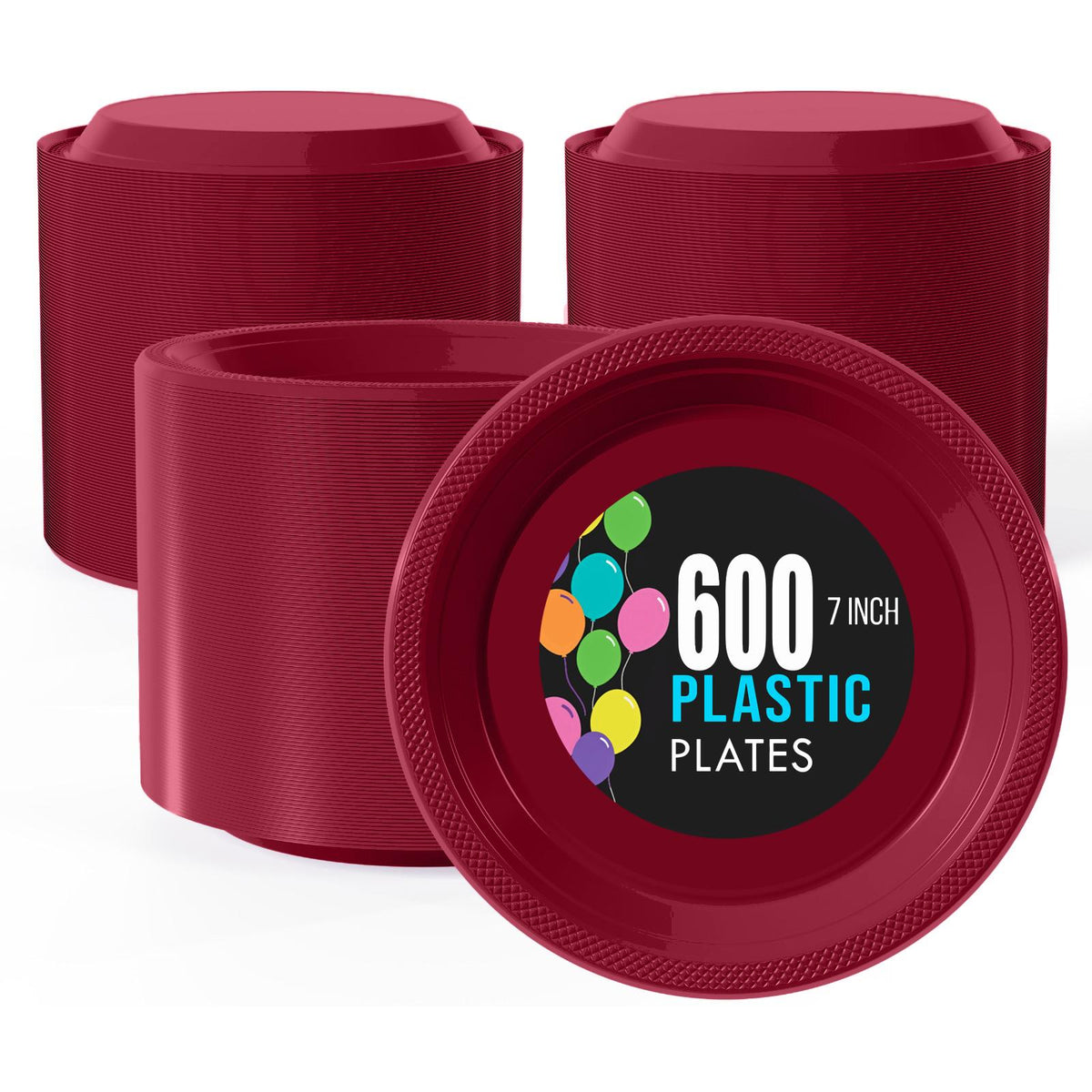 7 In. | Burgundy Plastic Plates | 600 Count