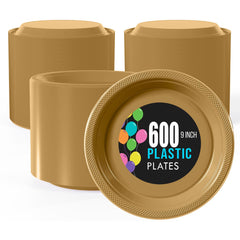 9 In. | Gold Plastic Plates | 600 Count