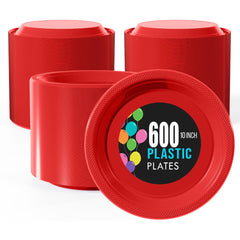 10 In. | Red Plastic Plates | 600 Count