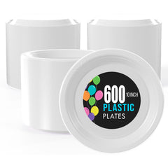 10 In. | White Plastic Plates | 600 Count