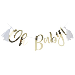 Oh Baby Gold Foil Banner with Tassels - Pack of 10
