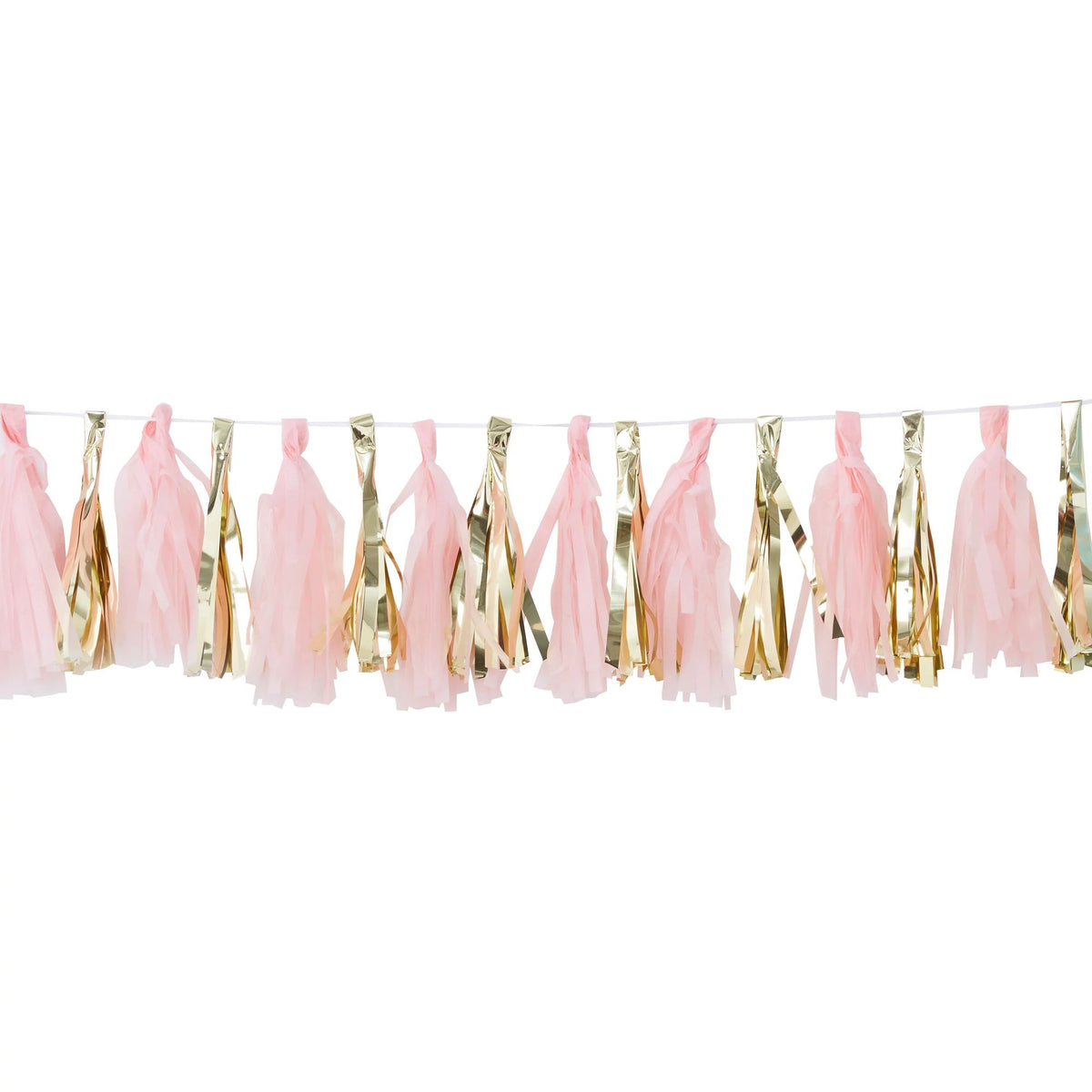 Pink and Gold Tassel Tissue Garland for Baby Showers - Pack of 6