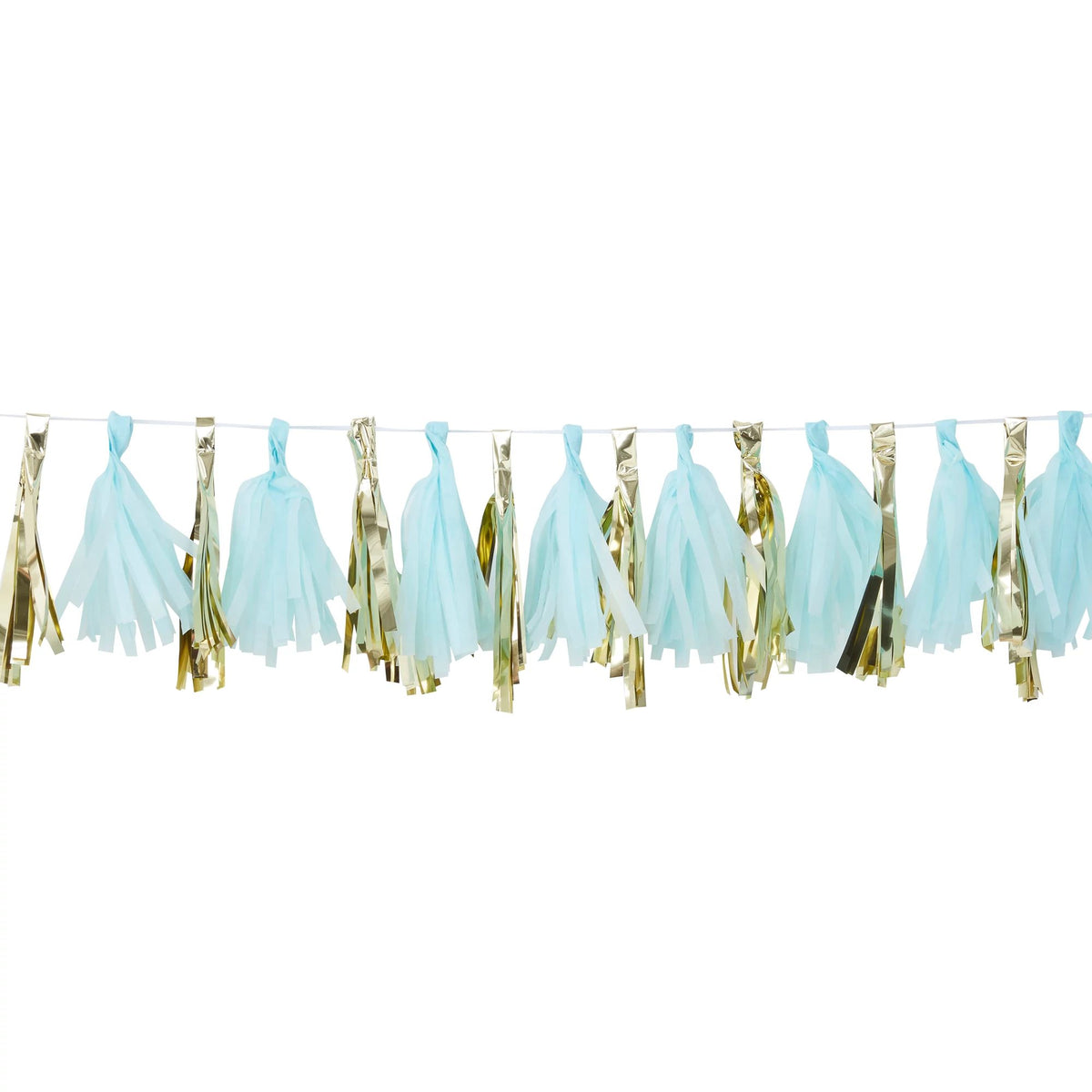 Elegant Baby Shower Tassel Garland with Gold and Blue Accents - Case of 48