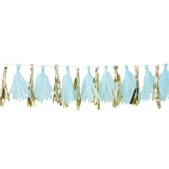 Elegant Baby Shower Tassel Garland with Gold and Blue Accents - Case of 48