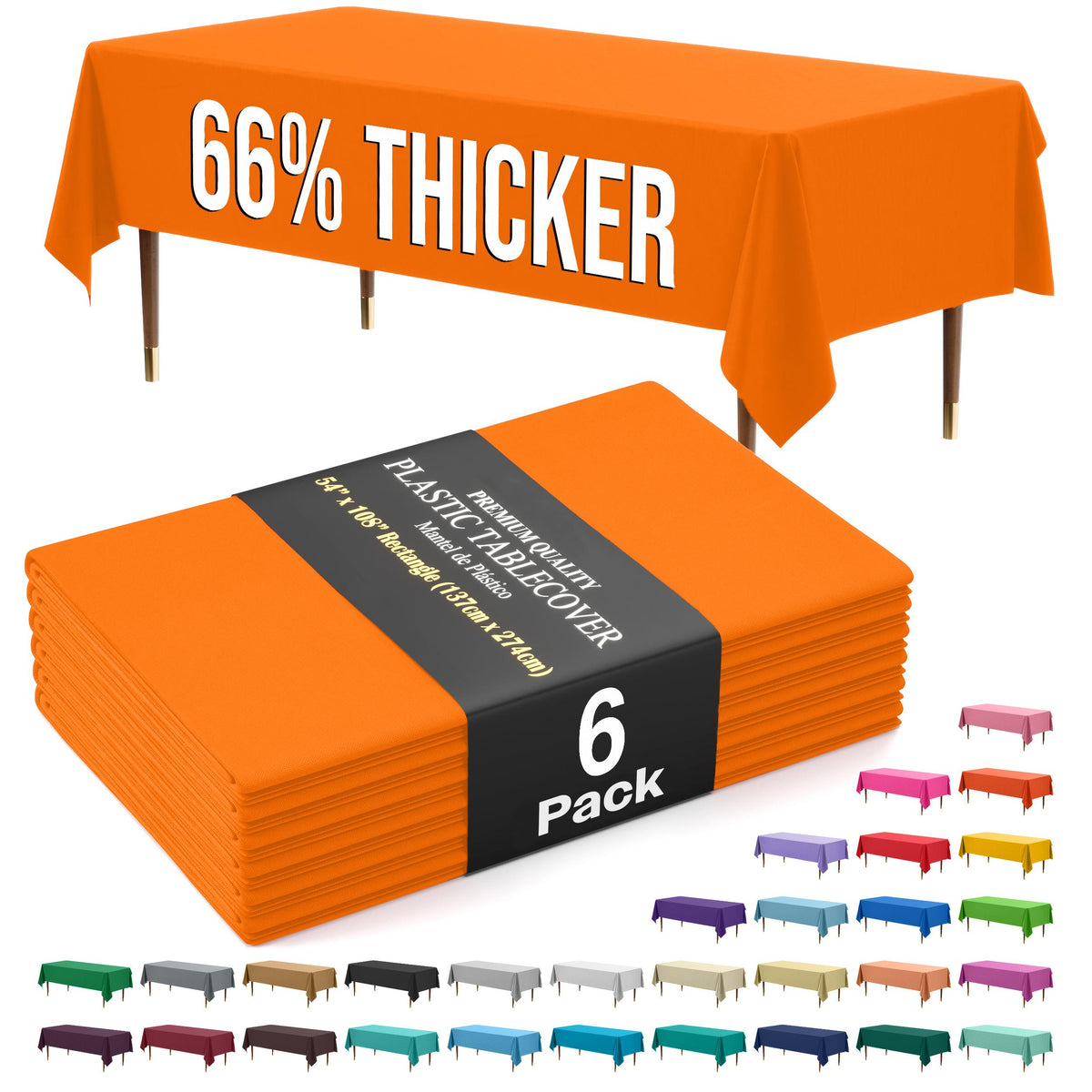 Premium Orange Plastic Table Covers | 6 Pack