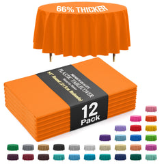 Premium Round Orange Plastic Table Covers | 12 Pack