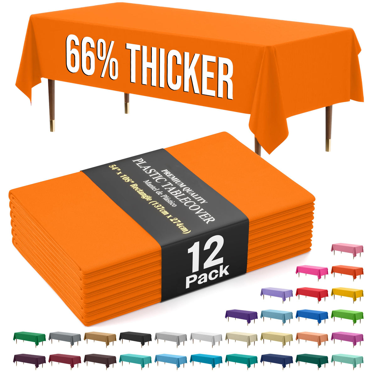 Premium Orange Plastic Table Covers | 12 Pack