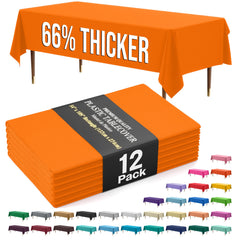 Premium Orange Plastic Table Covers | 12 Pack