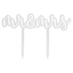 Mr. & Mrs. Acrylic Cake Topper, Silver, 7-inch - Pack of 5