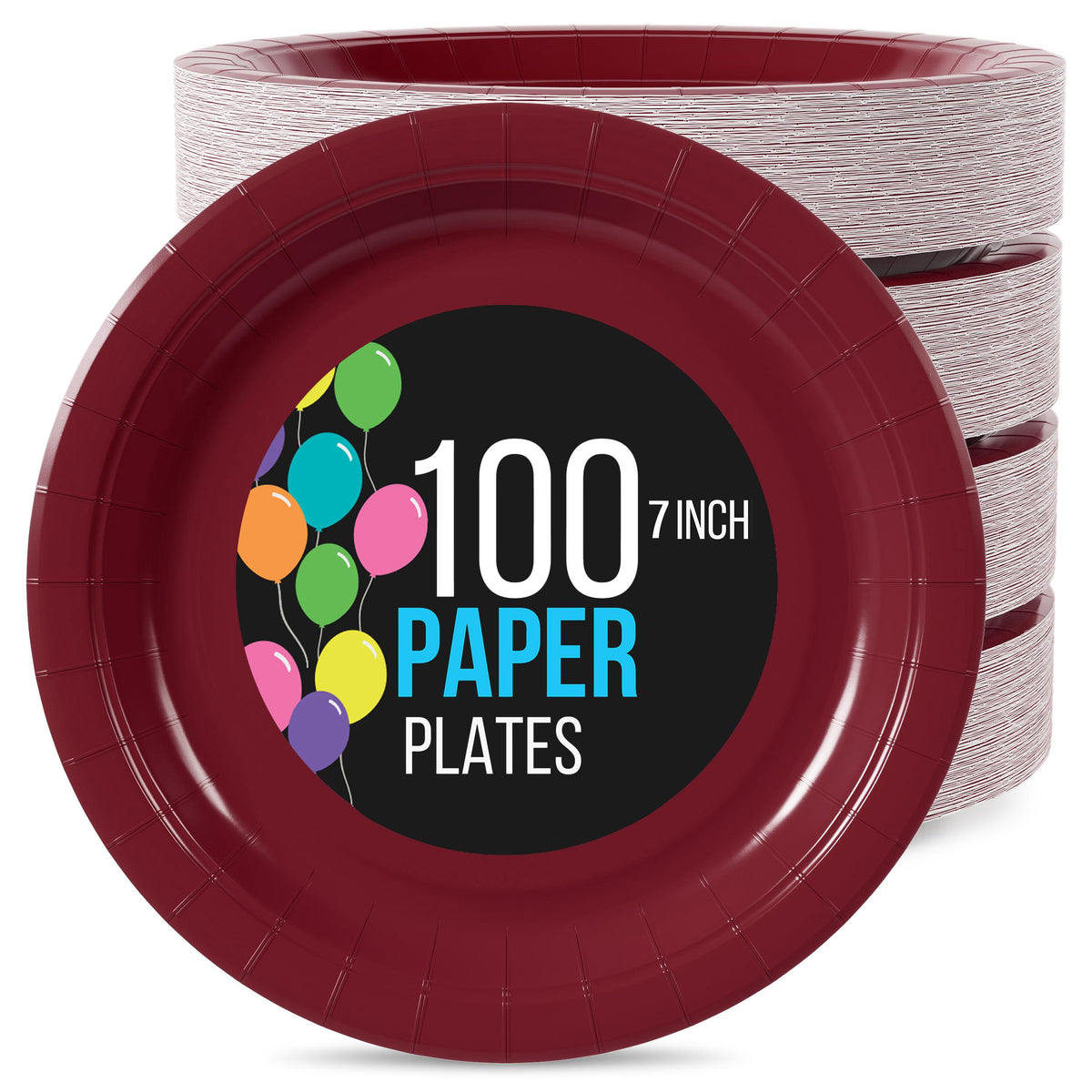 7 In. Burgundy Paper Plates | 100 Count