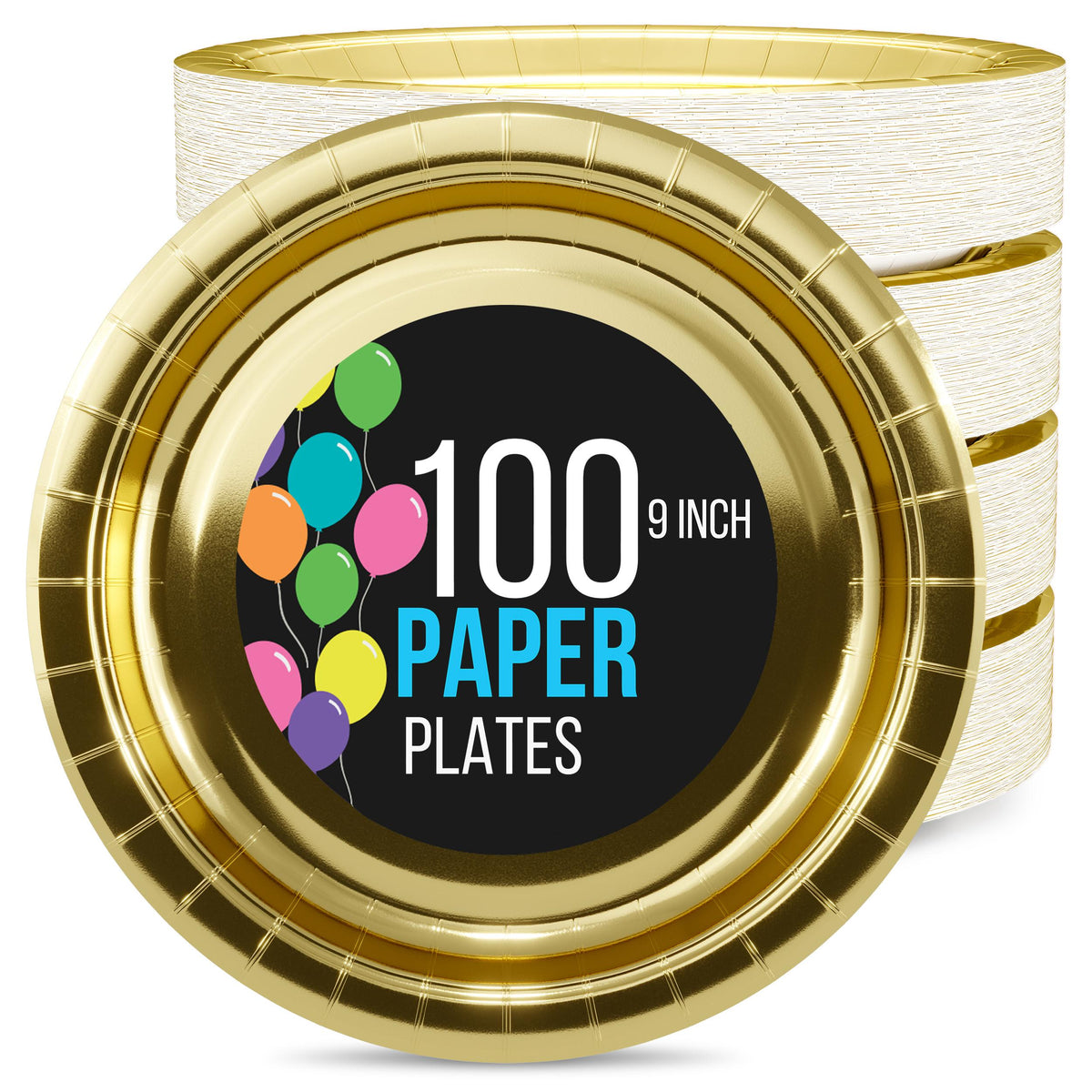 9 In. Reflective Gold Paper Plates | 100 Count