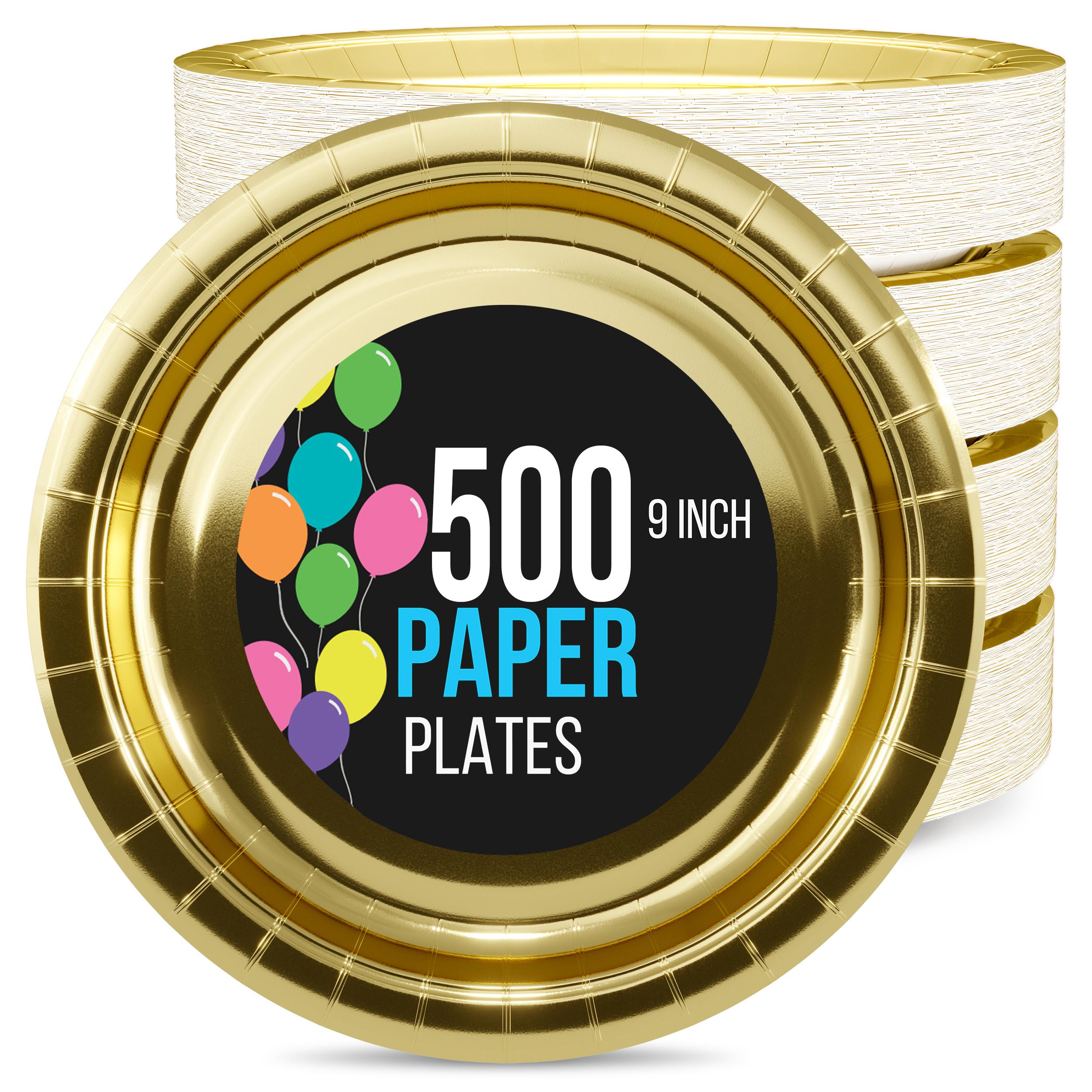Reflective Gold Paper 9 In. Reflective Gold Paper Plates | 500 Count | Yom Tov Settings