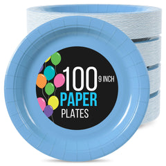 9 In. Light Blue Paper Plates | 100 Count