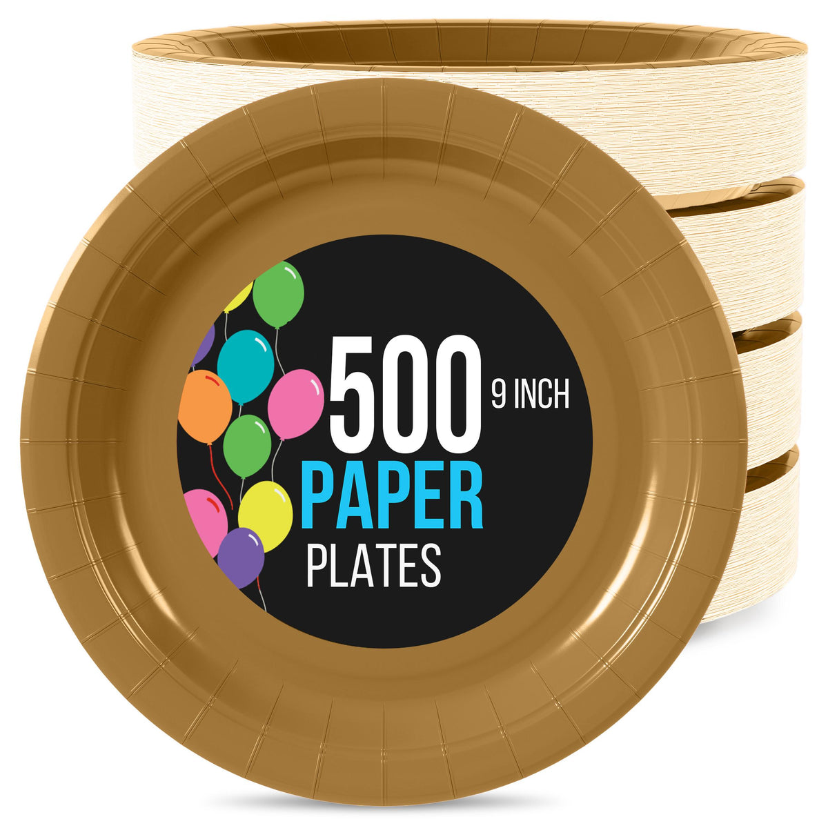 9 In. Gold Paper Plates | 500 Count