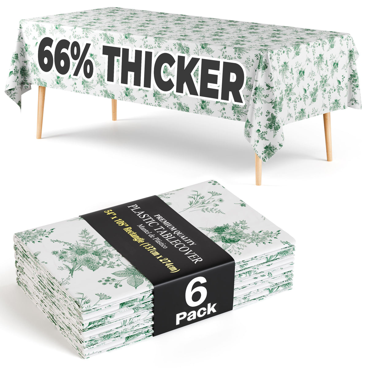 Trendables Premium Verdure Plastic Table Cover 54 In. x 108 In. | 6 Pack