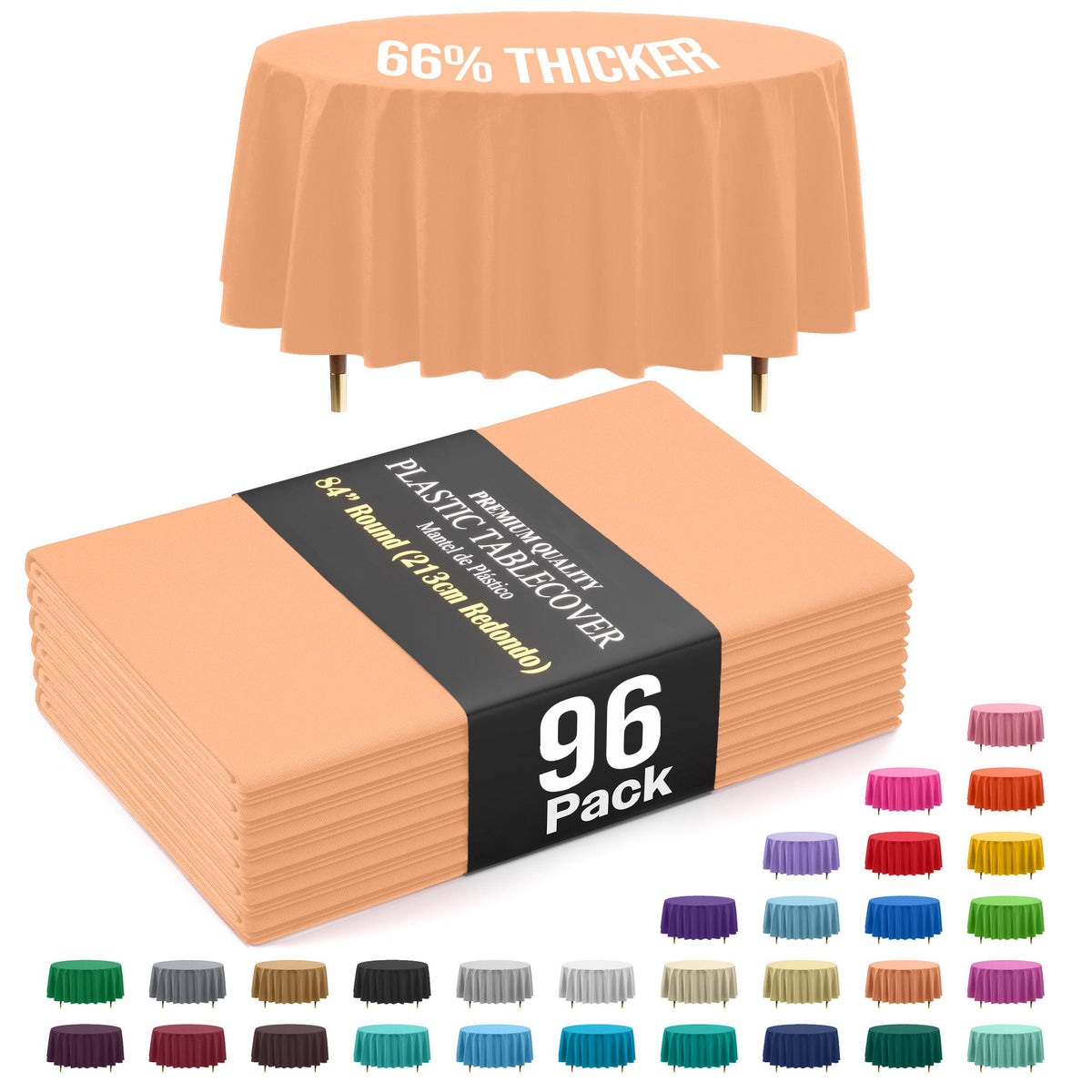 Premium Round Peach Plastic Table Covers | 96 Count