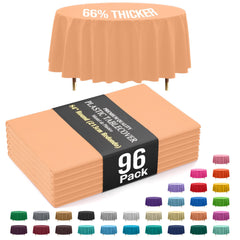 Premium Round Peach Plastic Table Covers | 96 Count