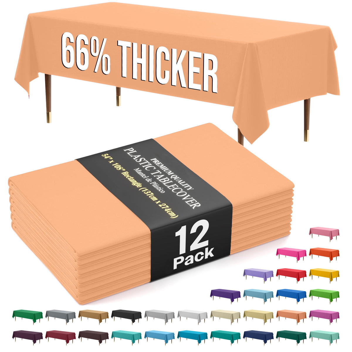 Premium Peach Plastic Table Covers | 12 Pack