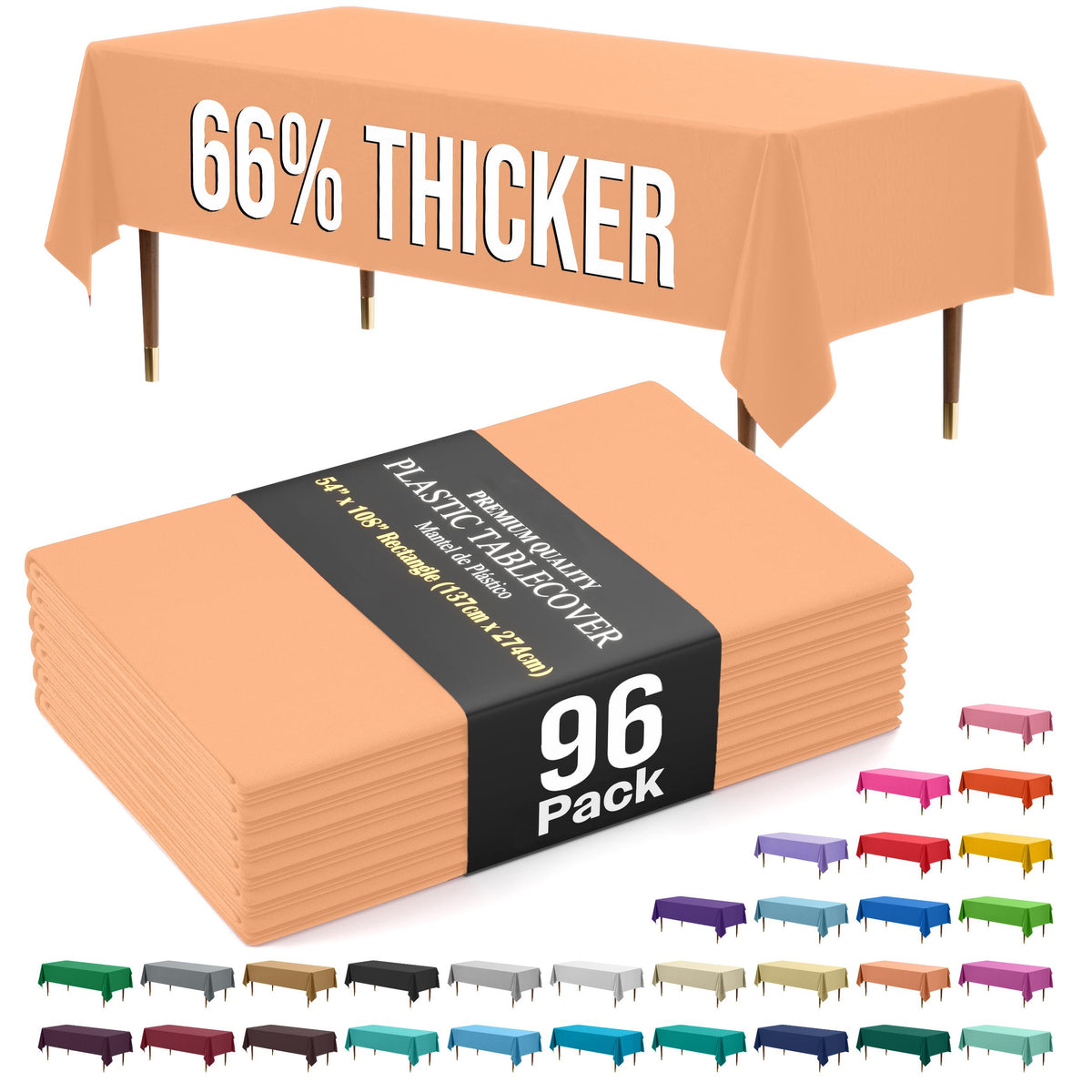 Premium Peach Plastic Table Covers | 96 Count