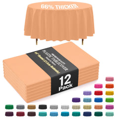 Premium Round Peach Plastic Table Covers | 12 Pack
