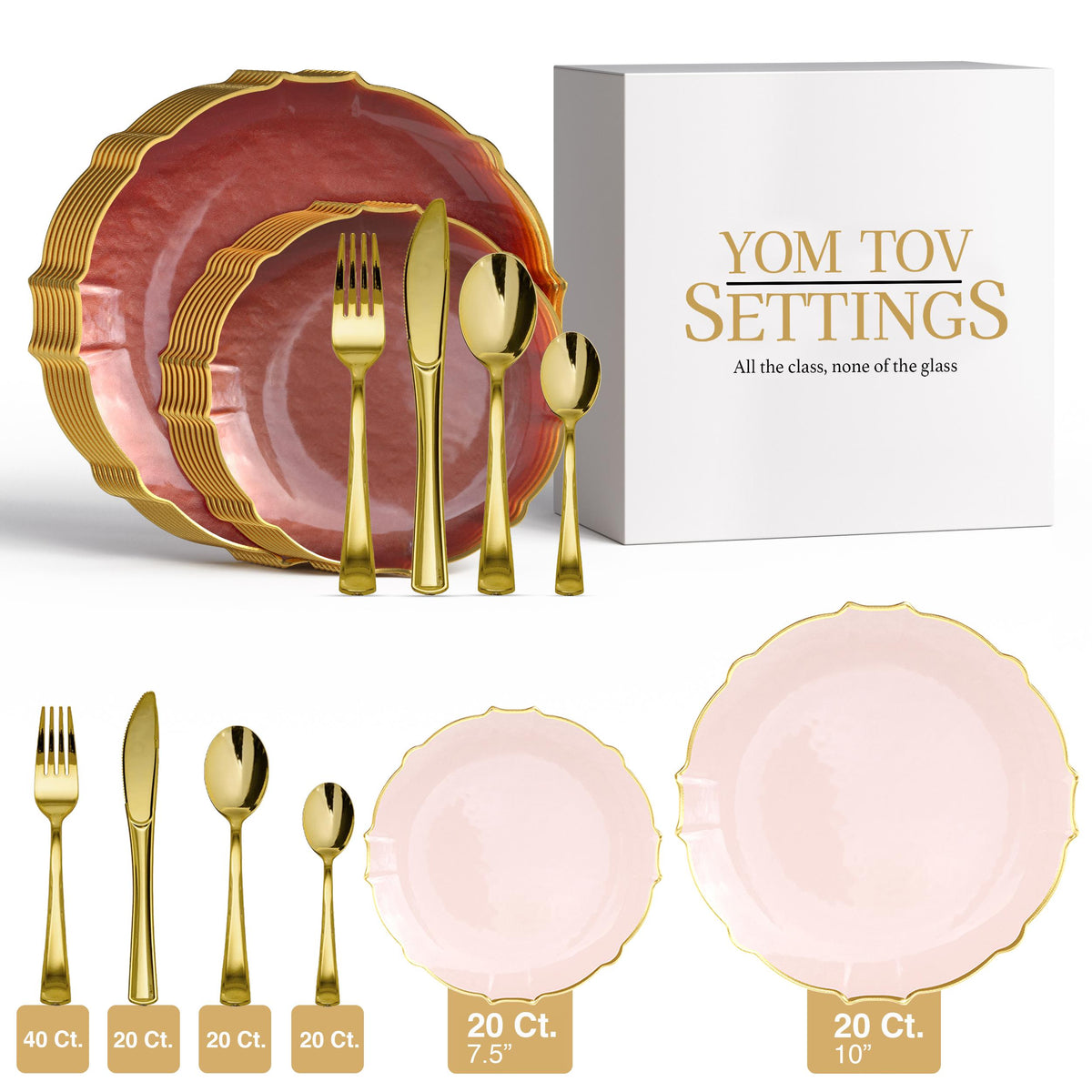 140 Piece Pink/Gold Petal Combo Set | Serves 20 Guests