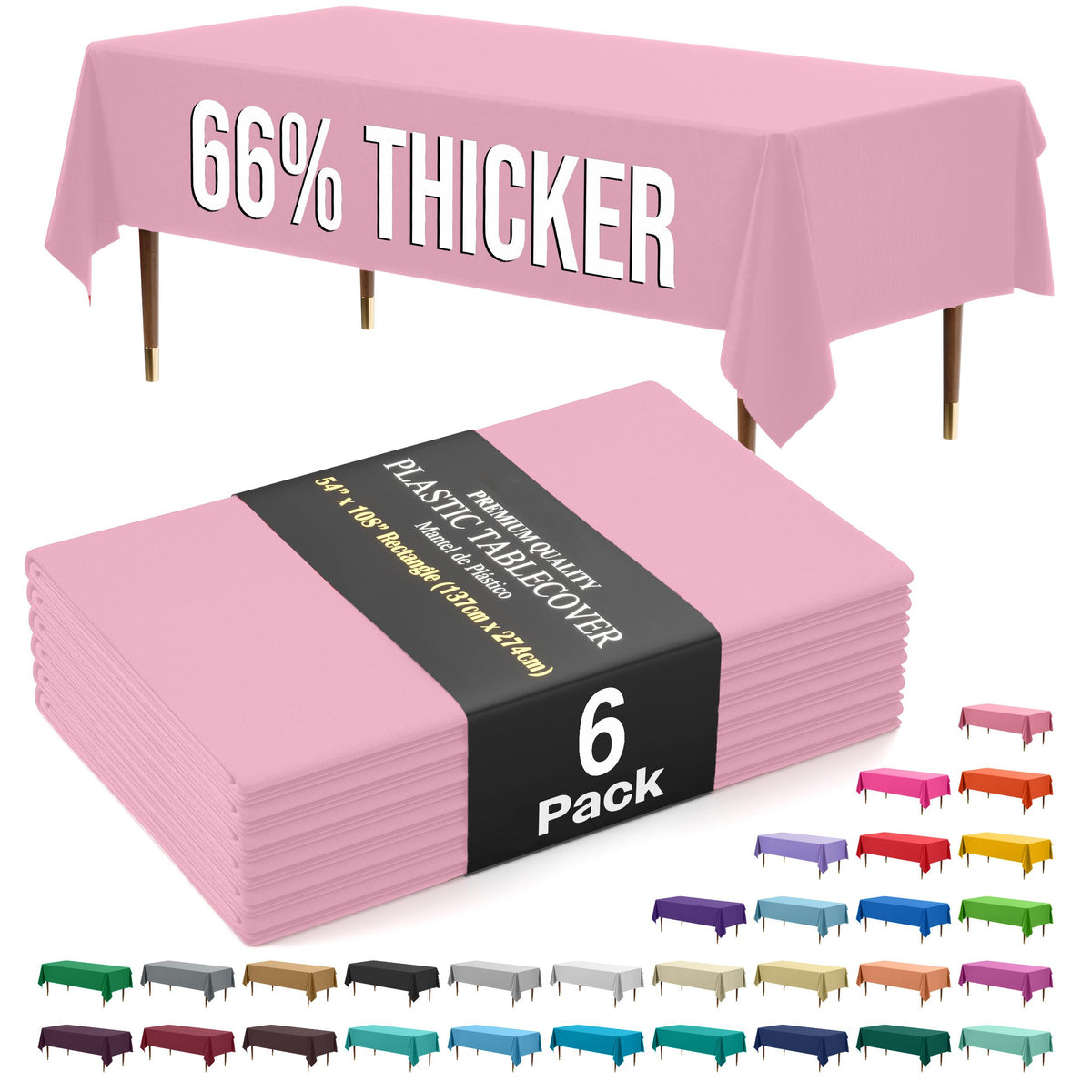 Premium Pink Plastic Table Covers | 6 Pack