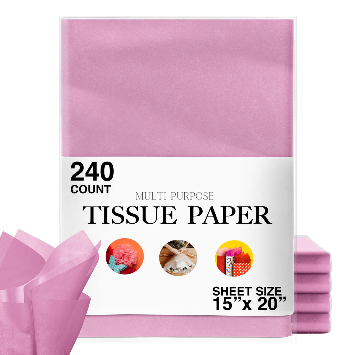 15 In. x 20 In. Pink Tissue Paper | 240 Sheets