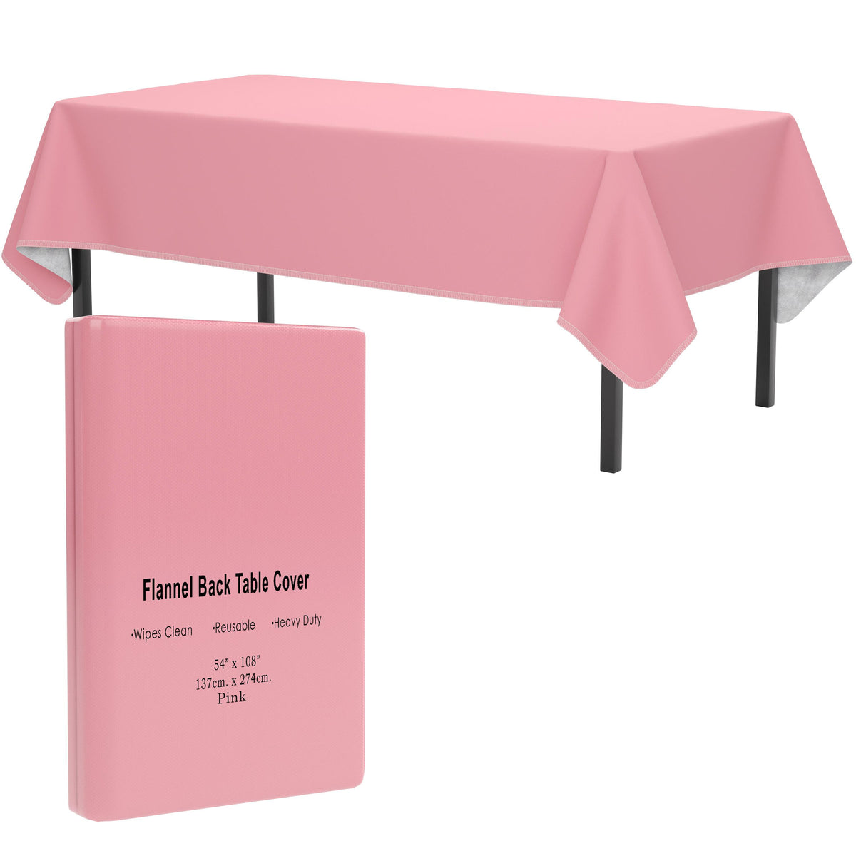 Pink Flannel Backed Table Cover 54 In. x 108 In. | 2 Pack