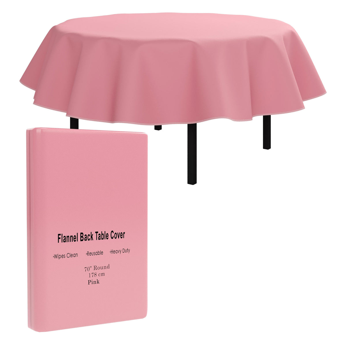 Pink Flannel Backed Table Cover 70 In. Round | 2 Pack