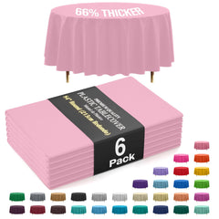 Premium Round Pink Plastic Table Covers | 6 Pack