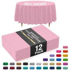 Premium Round Pink Plastic Table Covers | 12 Pack