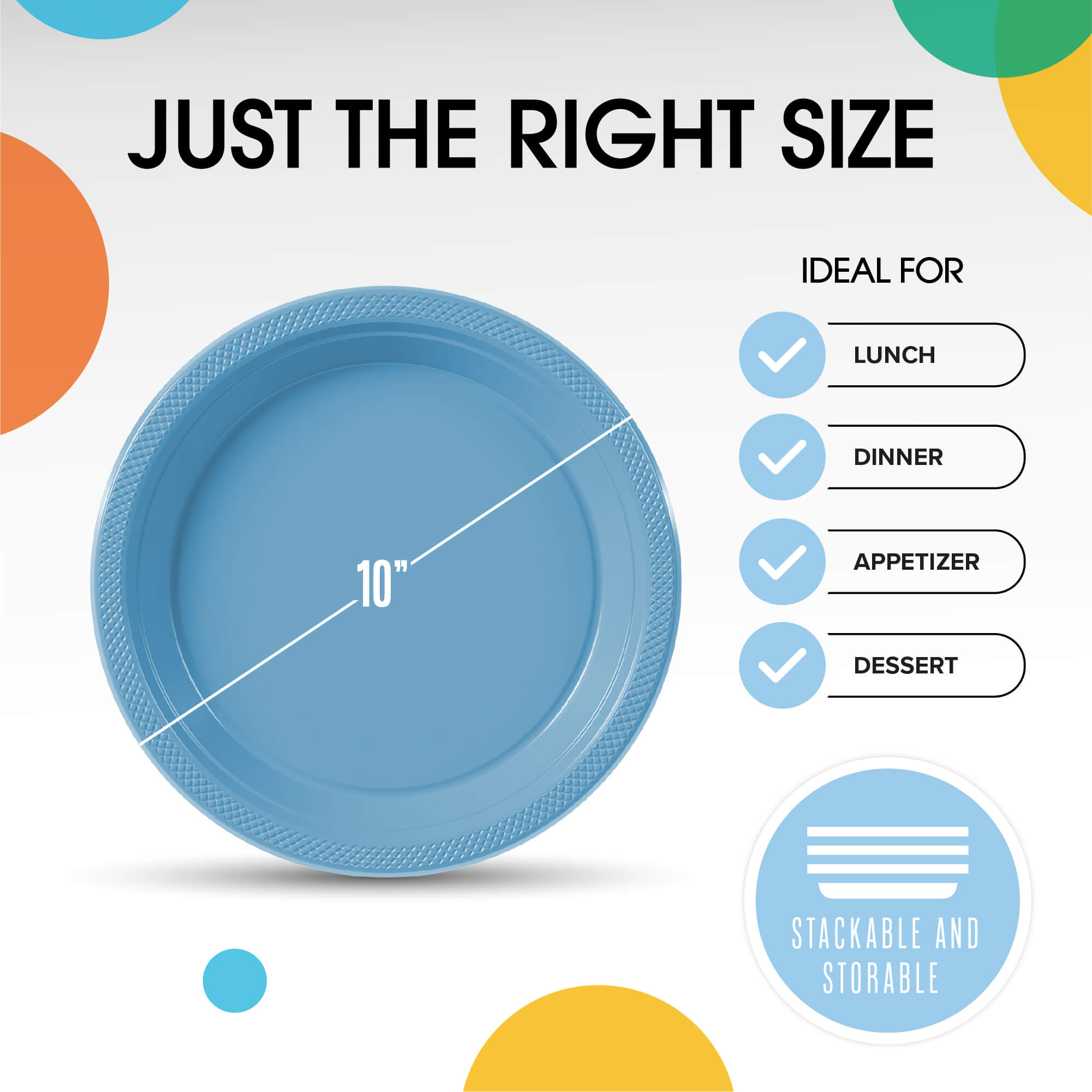 10 In. | Light Blue Plastic Plates | 600 Count