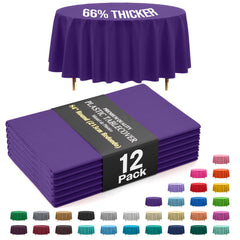 Premium Round Purple Plastic Table Covers | 12 Pack