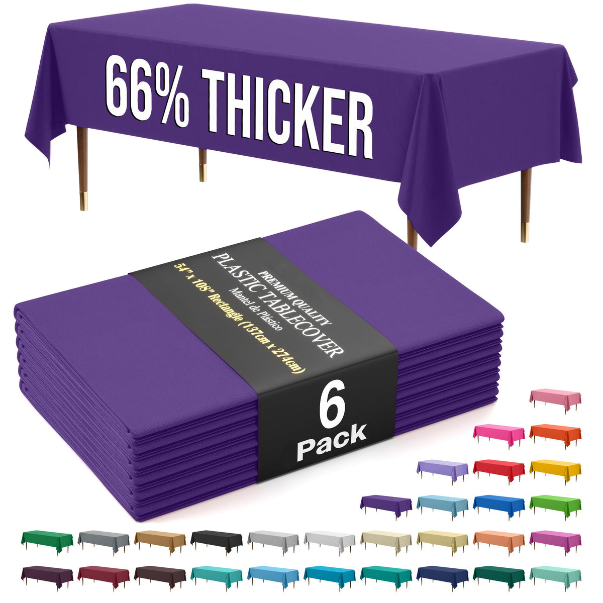 Premium Purple Plastic Table Covers | 6 Pack
